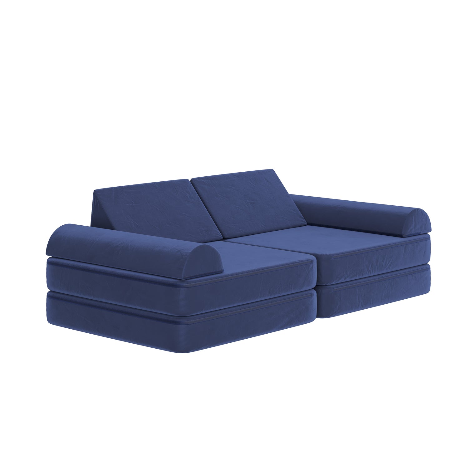 Marlowe 56" Modular Kids Play Couch with 6 Soft Foam Sectional Sofa Pieces in Blue Blue