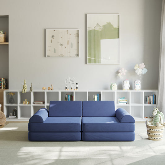 Marlowe 56" Modular Kids Play Couch with 6 Soft Foam Sectional Sofa Pieces in Blue Blue