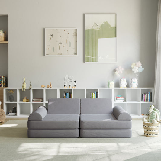 Marlowe 56" Modular Kids Play Couch with 6 Soft Foam Sectional Sofa Pieces in Gray Gray