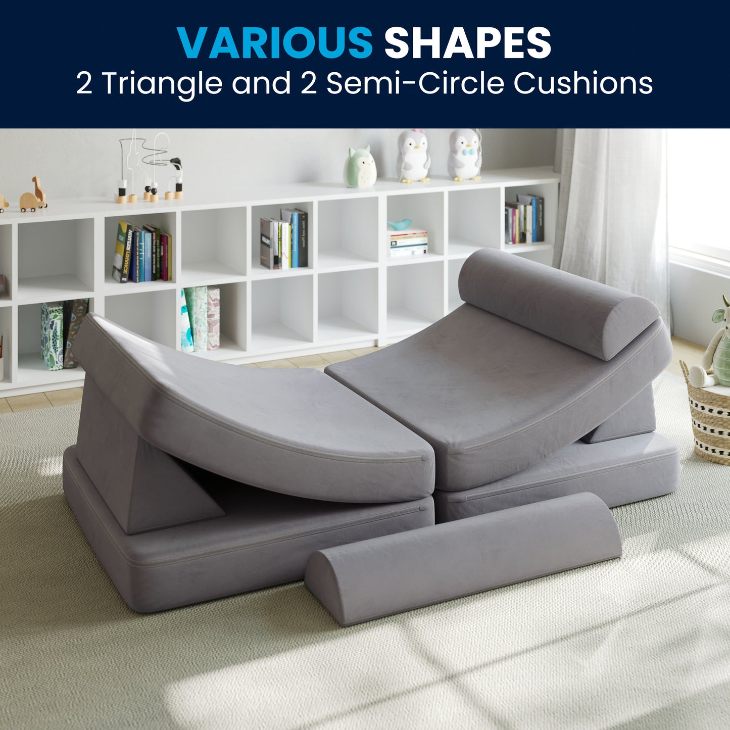 Marlowe 56" Modular Kids Play Couch with 6 Soft Foam Sectional Sofa Pieces in Gray Gray