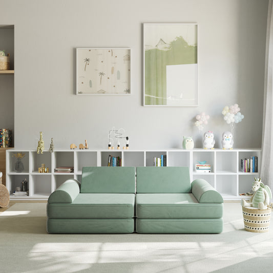 Marlowe 56" Modular Kids Play Couch with 6 Soft Foam Sectional Sofa Pieces in Sage Sage