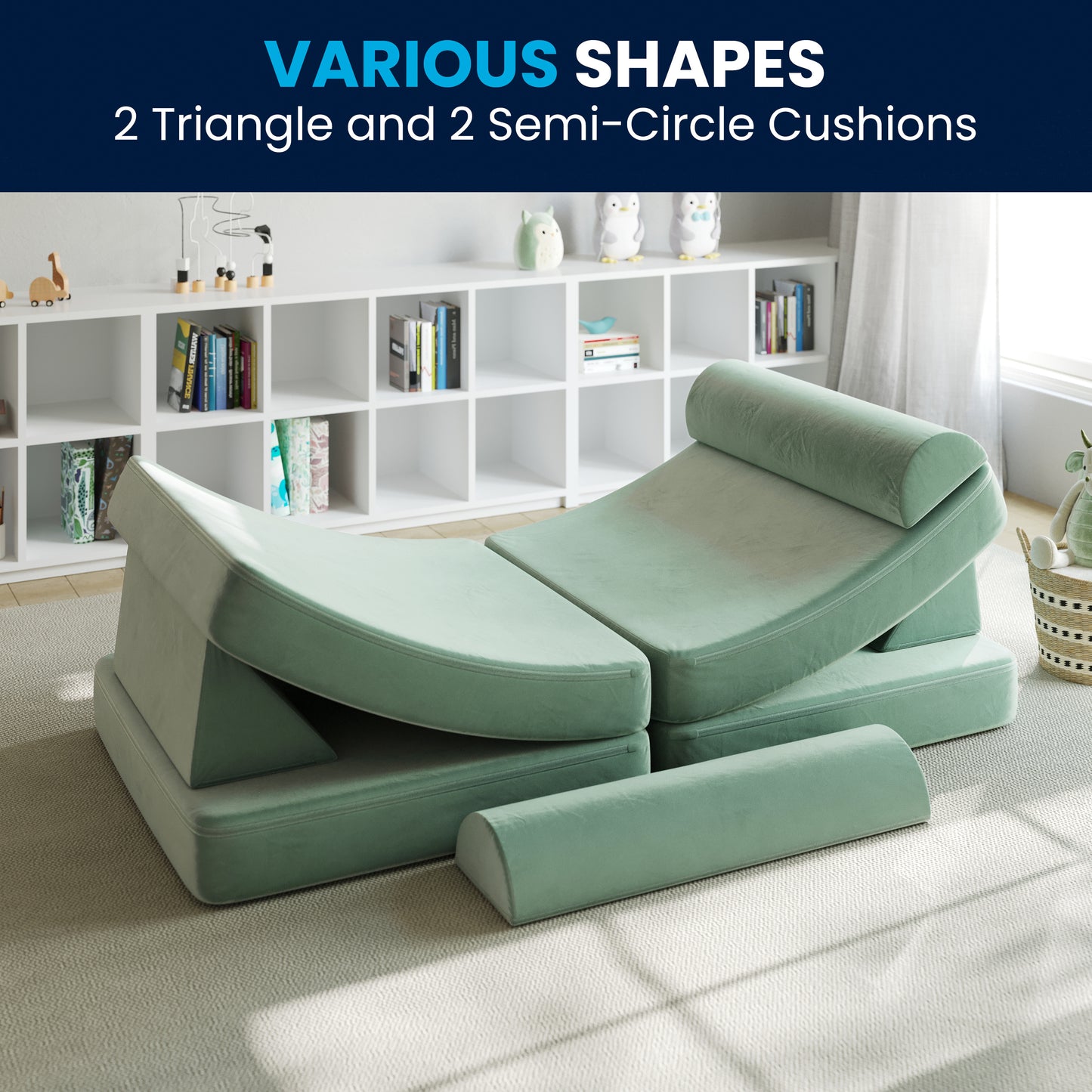 Marlowe 56" Modular Kids Play Couch with 6 Soft Foam Sectional Sofa Pieces in Sage Sage