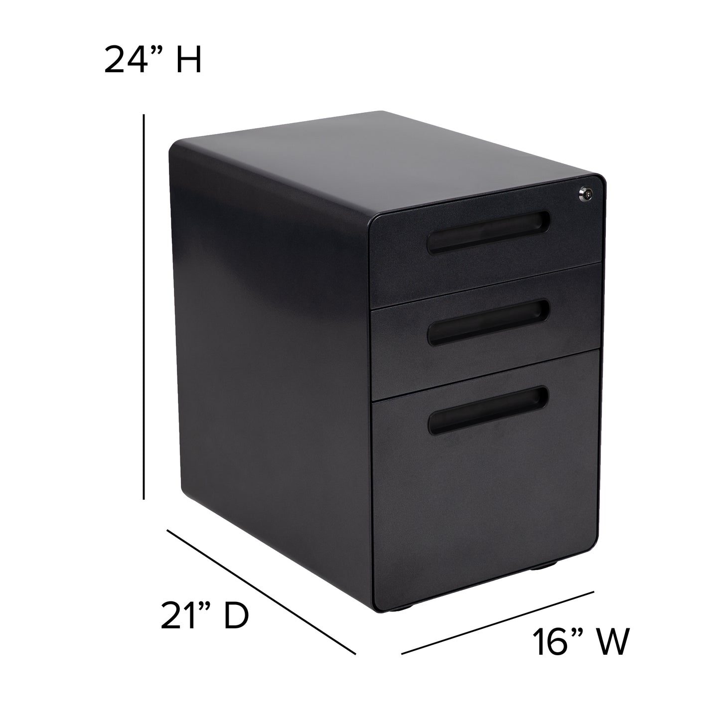 Wren Ergonomic 3-Drawer Mobile Locking Filing Cabinet with Anti-Tilt Mechanism and Hanging Drawer for Legal & Letter Files, Black Black
