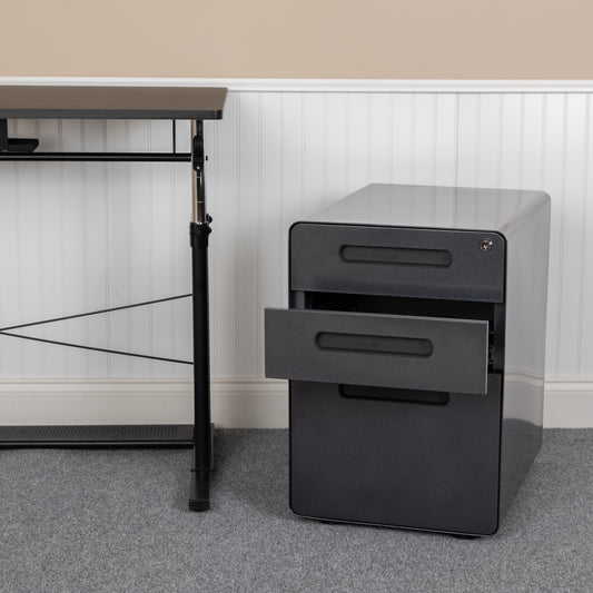 Wren Ergonomic 3-Drawer Mobile Locking Filing Cabinet with Anti-Tilt Mechanism and Hanging Drawer for Legal & Letter Files, Black Black HZ-AP535-01-BK-GG