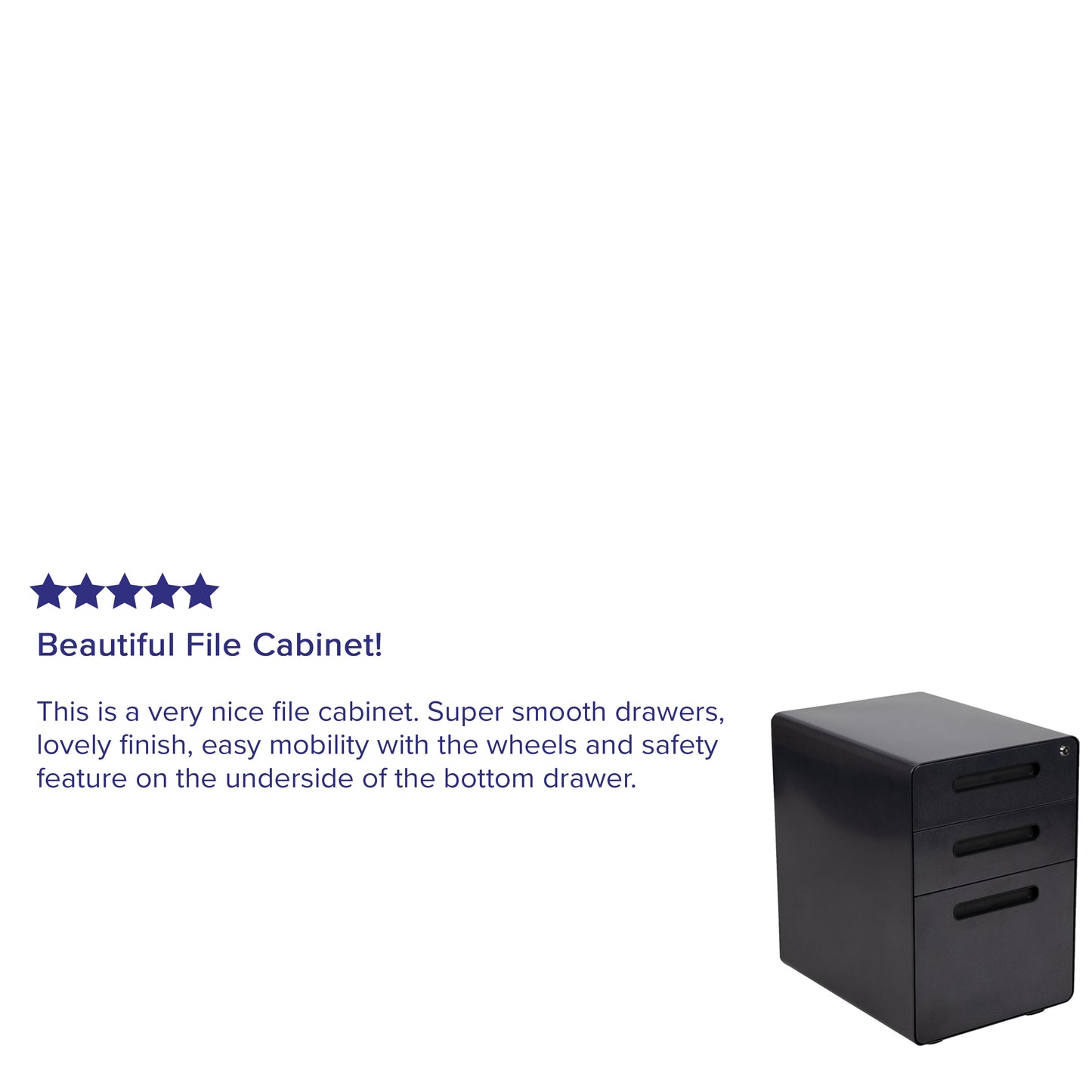Wren Ergonomic 3-Drawer Mobile Locking Filing Cabinet with Anti-Tilt Mechanism and Hanging Drawer for Legal & Letter Files, Black Black