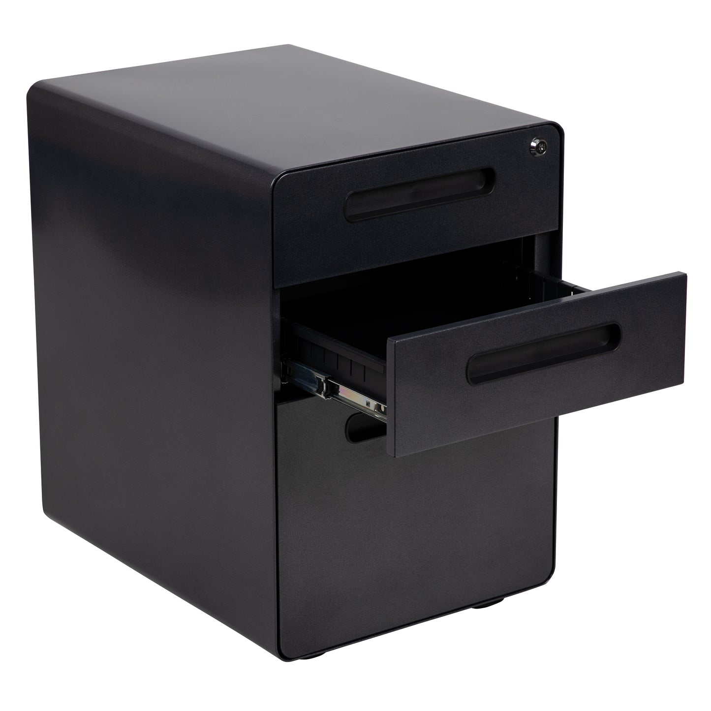 Wren Ergonomic 3-Drawer Mobile Locking Filing Cabinet with Anti-Tilt Mechanism and Hanging Drawer for Legal & Letter Files, Black Black