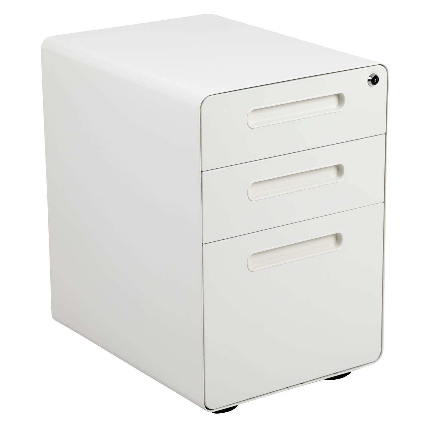 Wren Ergonomic 3-Drawer Mobile Locking Filing Cabinet with Anti-Tilt Mechanism and Hanging Drawer for Legal & Letter Files, White White