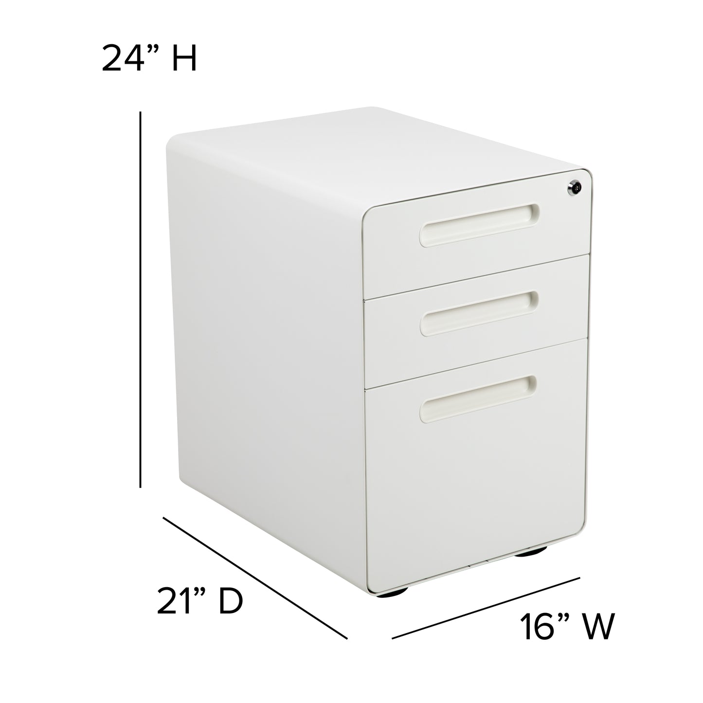 Wren Ergonomic 3-Drawer Mobile Locking Filing Cabinet with Anti-Tilt Mechanism and Hanging Drawer for Legal & Letter Files, White White