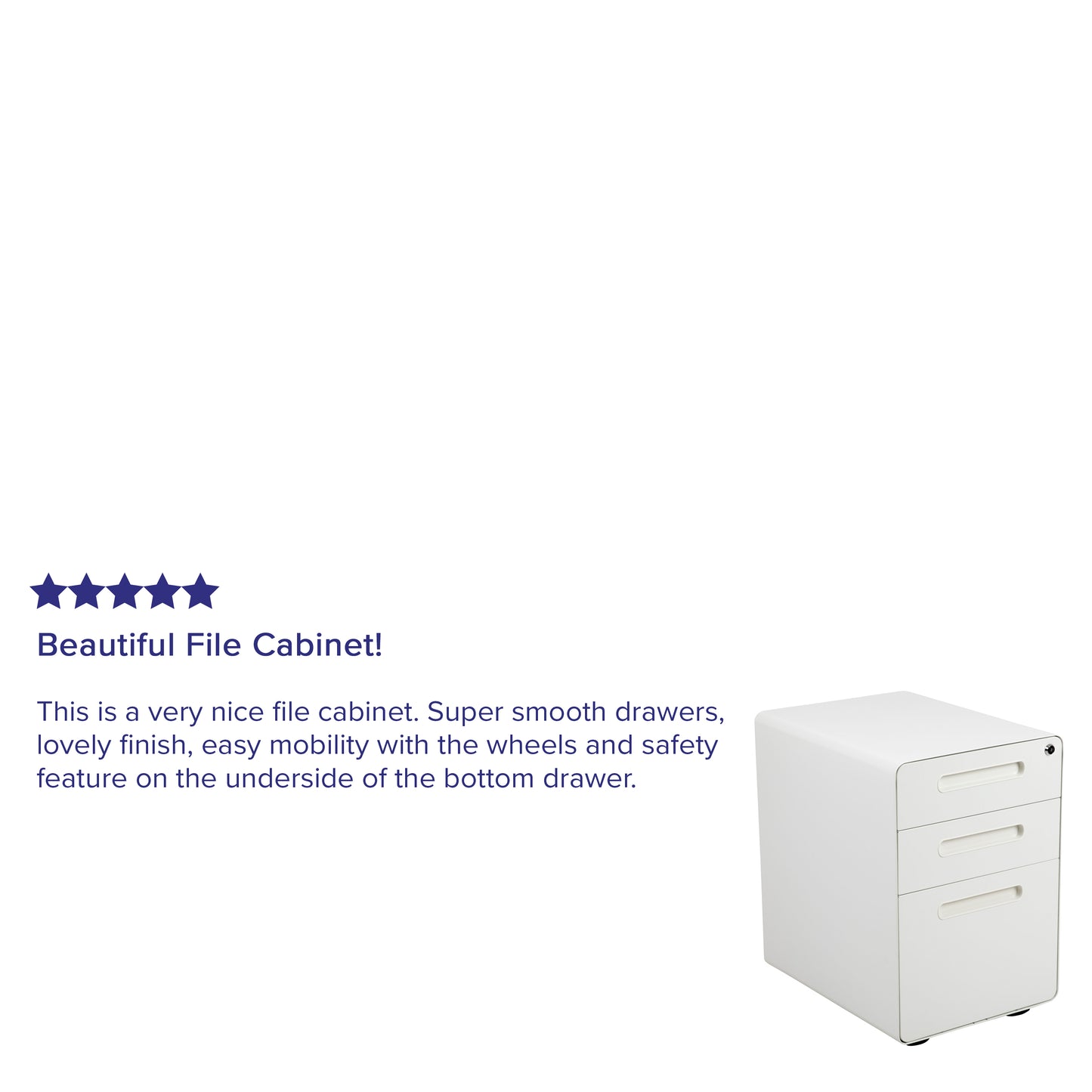 Wren Ergonomic 3-Drawer Mobile Locking Filing Cabinet with Anti-Tilt Mechanism and Hanging Drawer for Legal & Letter Files, White White