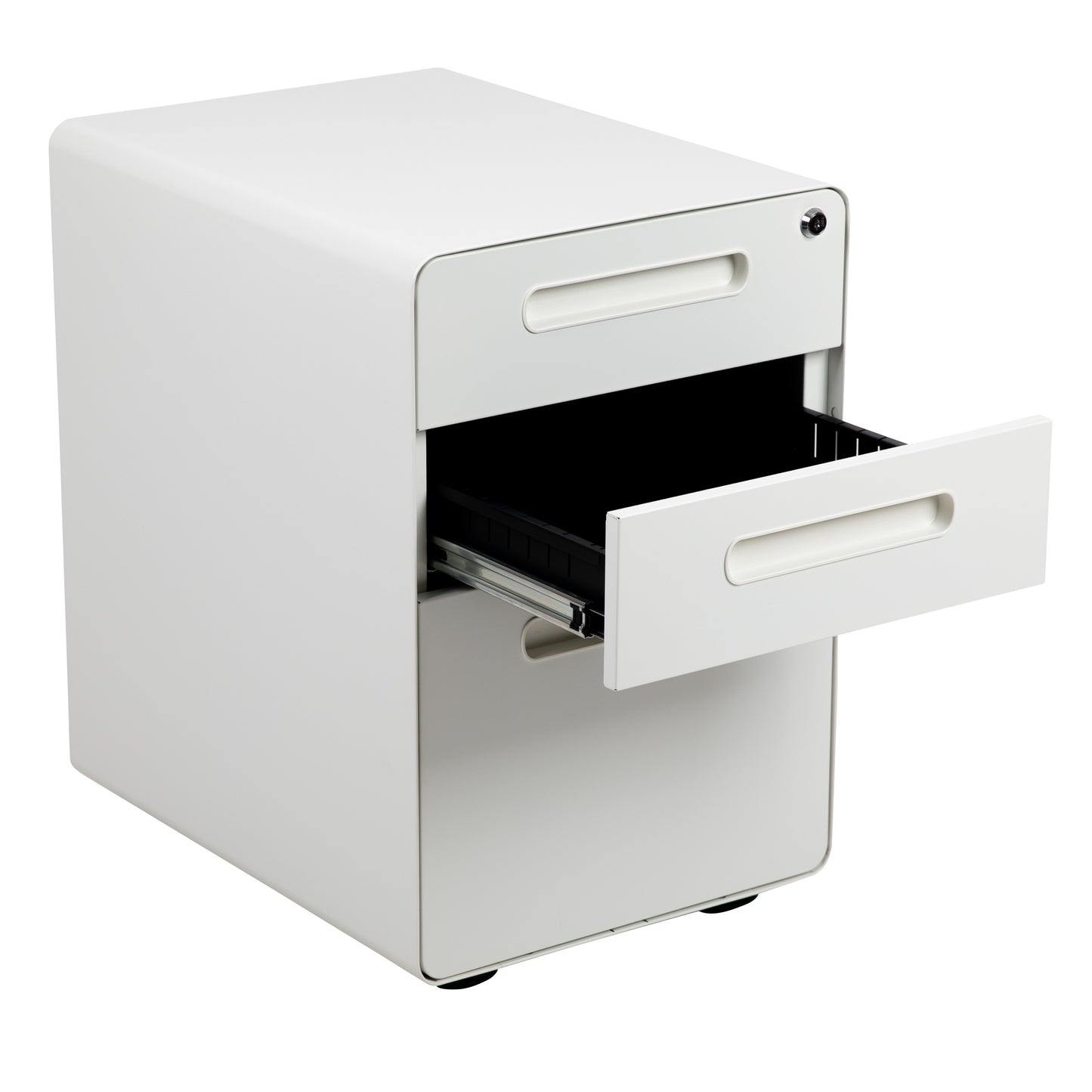 Wren Ergonomic 3-Drawer Mobile Locking Filing Cabinet with Anti-Tilt Mechanism and Hanging Drawer for Legal & Letter Files, White White