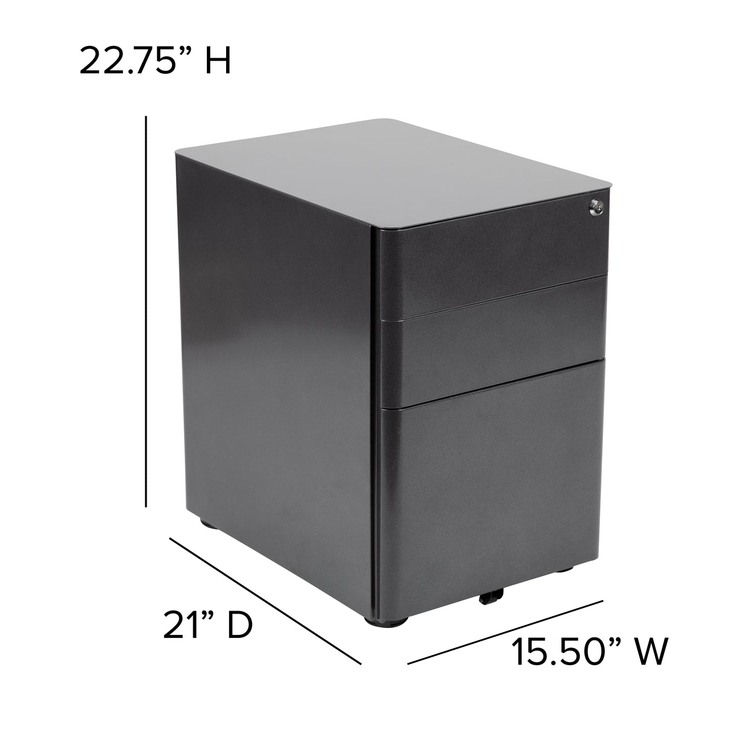 Warner Modern 3-Drawer Mobile Locking Filing Cabinet with Anti-Tilt Mechanism and Hanging Drawer for Legal & Letter Files, Black Black