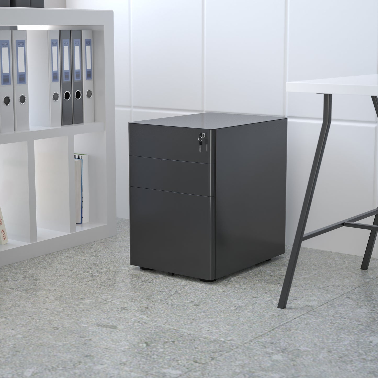 Warner Modern 3-Drawer Mobile Locking Filing Cabinet with Anti-Tilt Mechanism and Hanging Drawer for Legal & Letter Files, Black Black