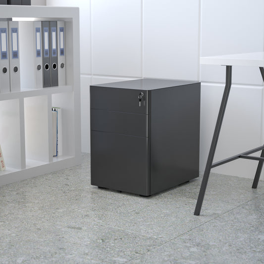 Warner Modern 3-Drawer Mobile Locking Filing Cabinet with Anti-Tilt Mechanism and Hanging Drawer for Legal & Letter Files, Black Black HZ-CHPL-01-BK-GG