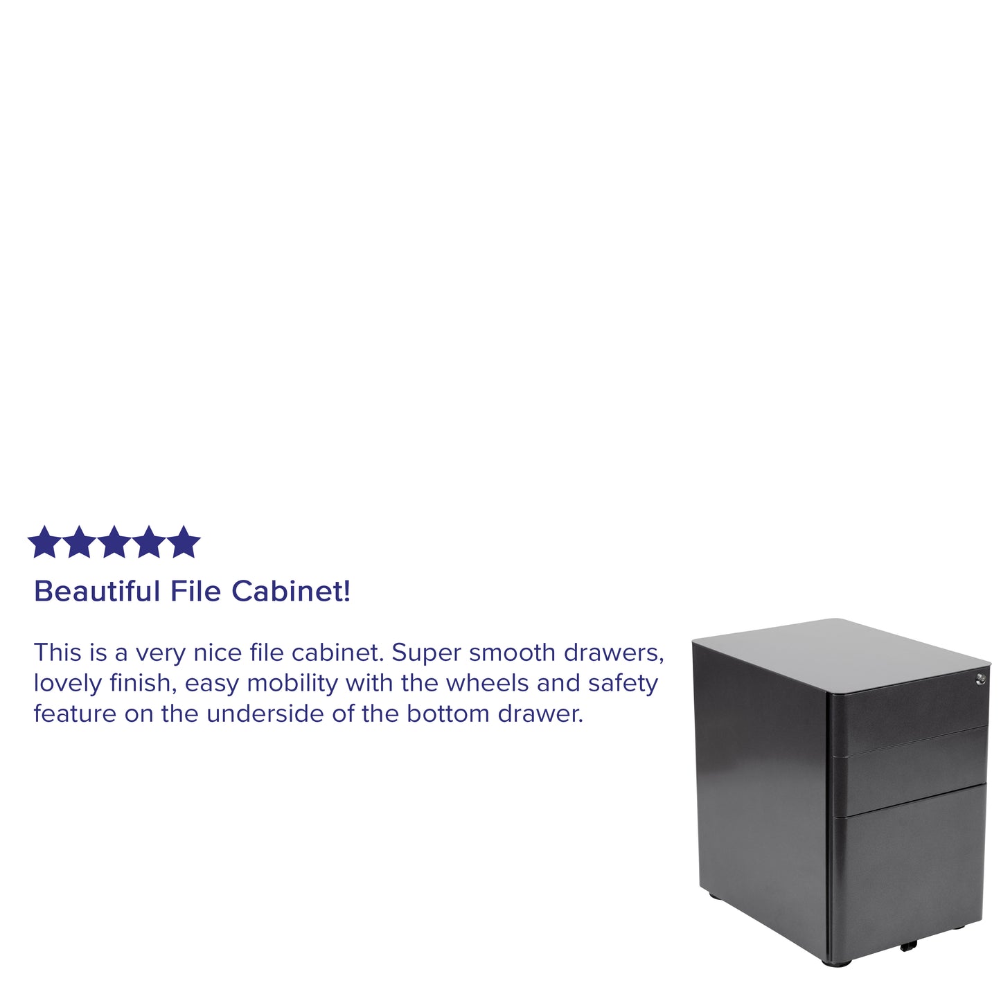 Warner Modern 3-Drawer Mobile Locking Filing Cabinet with Anti-Tilt Mechanism and Hanging Drawer for Legal & Letter Files, Black Black