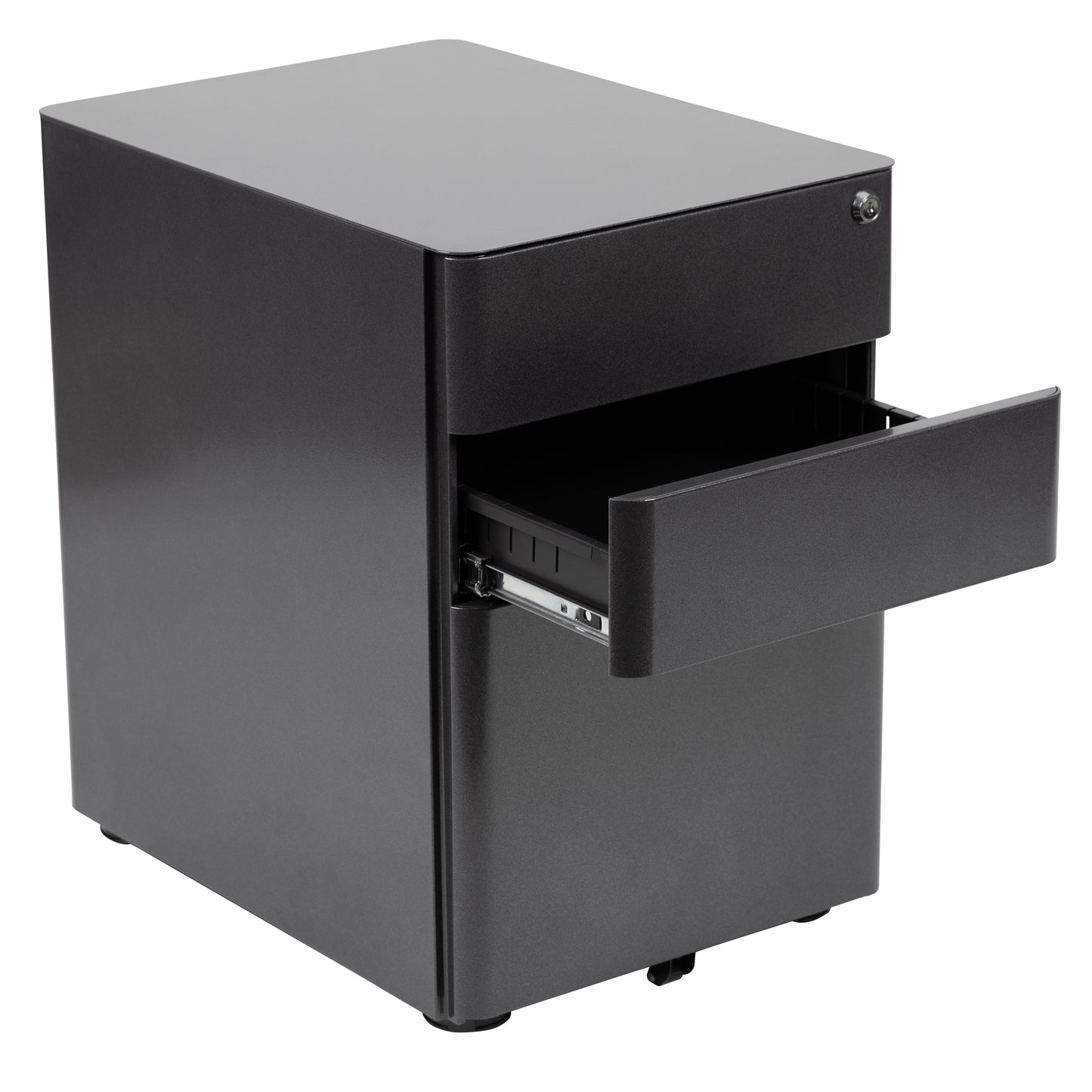 Warner Modern 3-Drawer Mobile Locking Filing Cabinet with Anti-Tilt Mechanism and Hanging Drawer for Legal & Letter Files, Black Black
