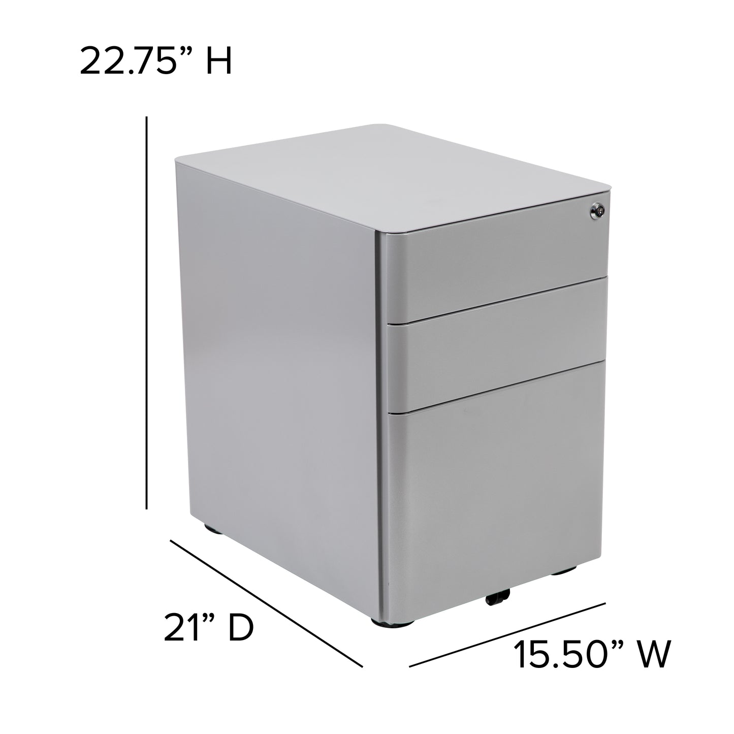 Warner Modern 3-Drawer Mobile Locking Filing Cabinet with Anti-Tilt Mechanism and Hanging Drawer for Legal & Letter Files, Gray Gray