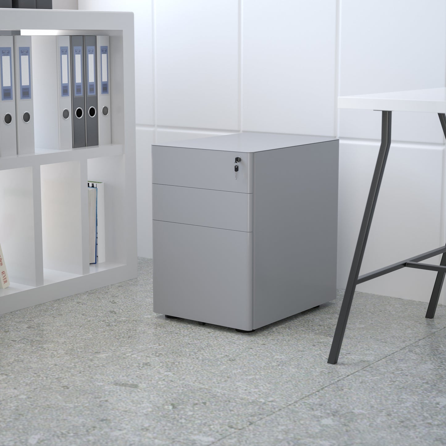 Warner Modern 3-Drawer Mobile Locking Filing Cabinet with Anti-Tilt Mechanism and Hanging Drawer for Legal & Letter Files, Gray Gray