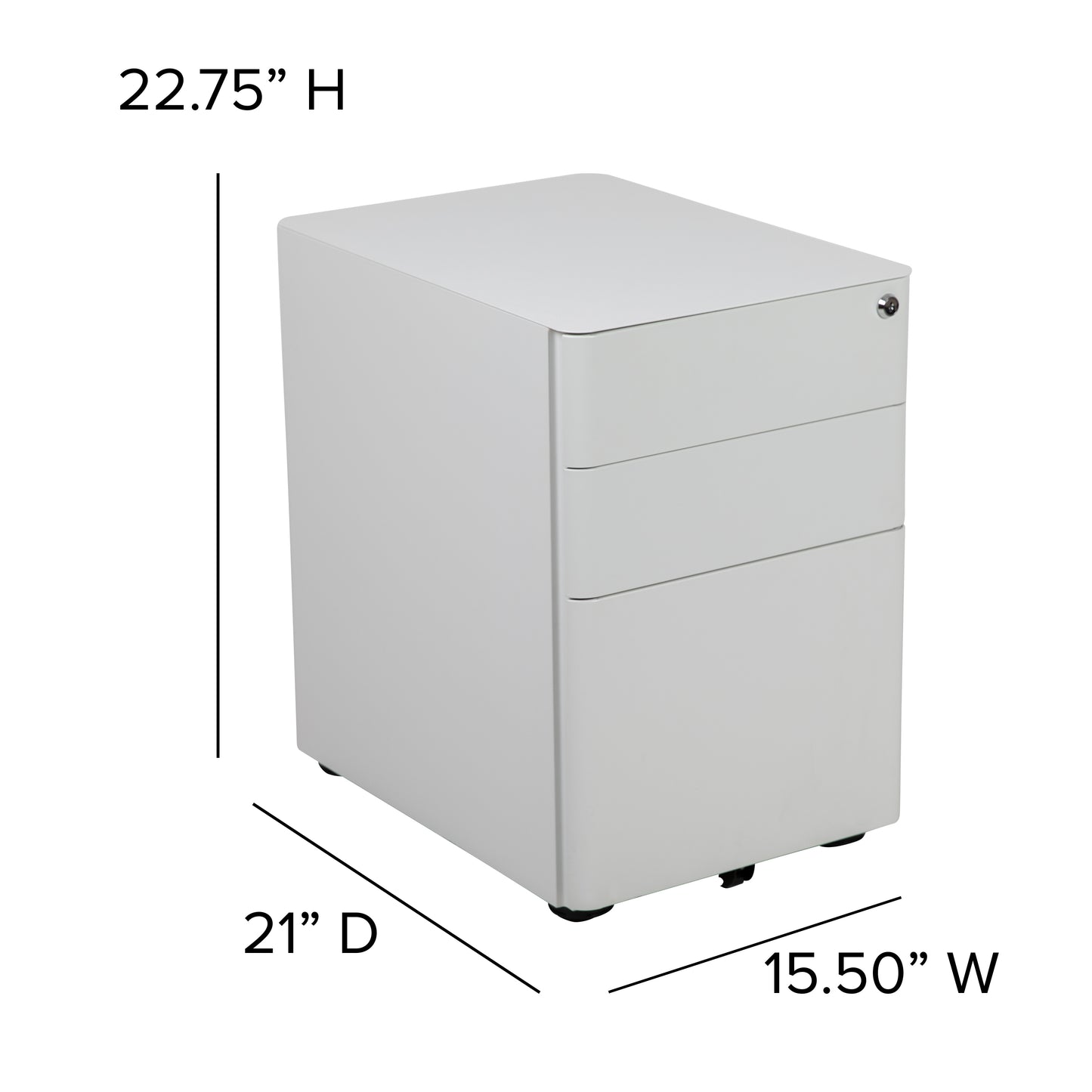 Warner Modern 3-Drawer Mobile Locking Filing Cabinet with Anti-Tilt Mechanism and Hanging Drawer for Legal & Letter Files, White White