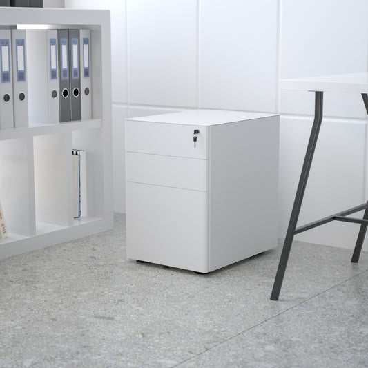 Warner Modern 3-Drawer Mobile Locking Filing Cabinet with Anti-Tilt Mechanism and Hanging Drawer for Legal & Letter Files, White White HZ-CHPL-01-W-GG