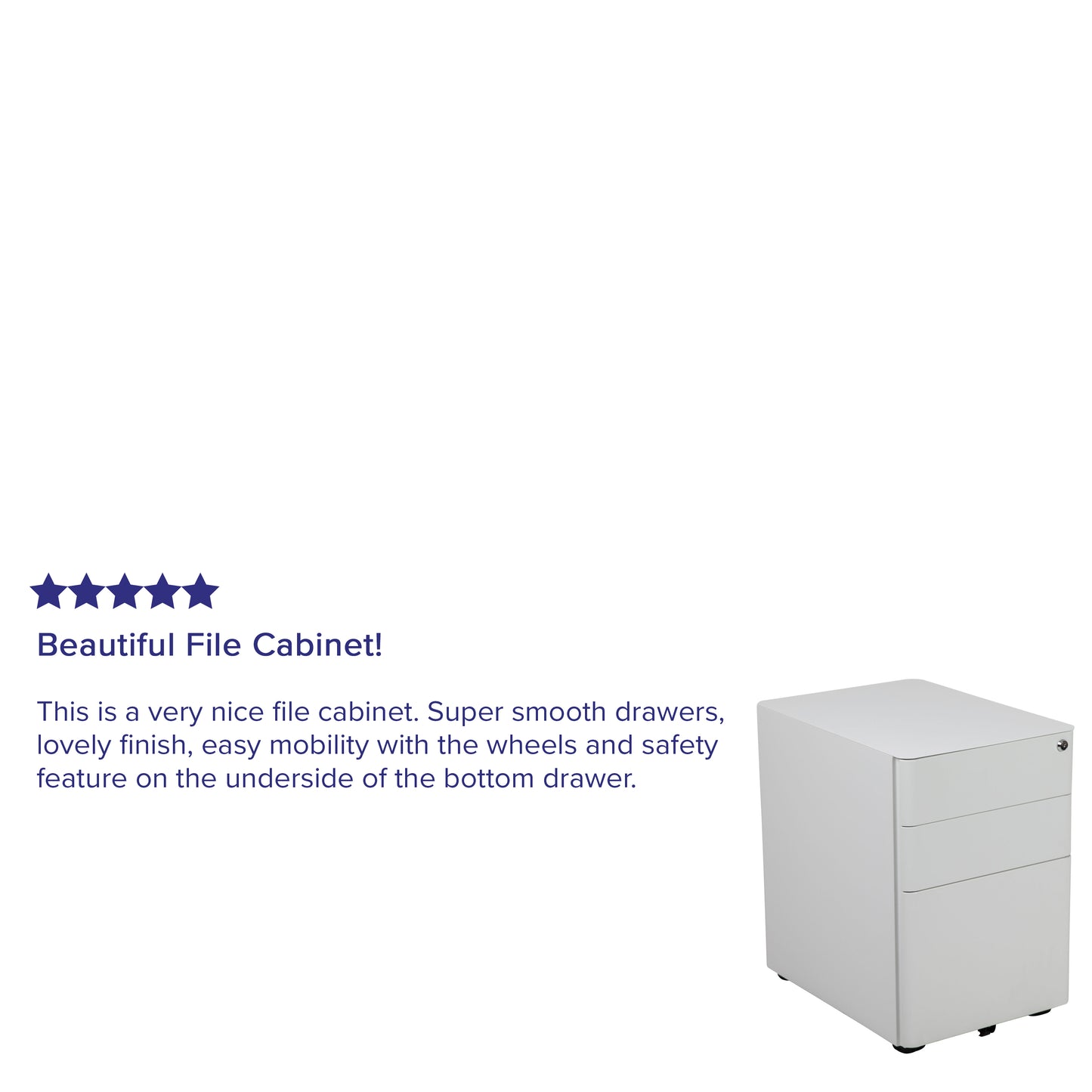 Warner Modern 3-Drawer Mobile Locking Filing Cabinet with Anti-Tilt Mechanism and Hanging Drawer for Legal & Letter Files, White White