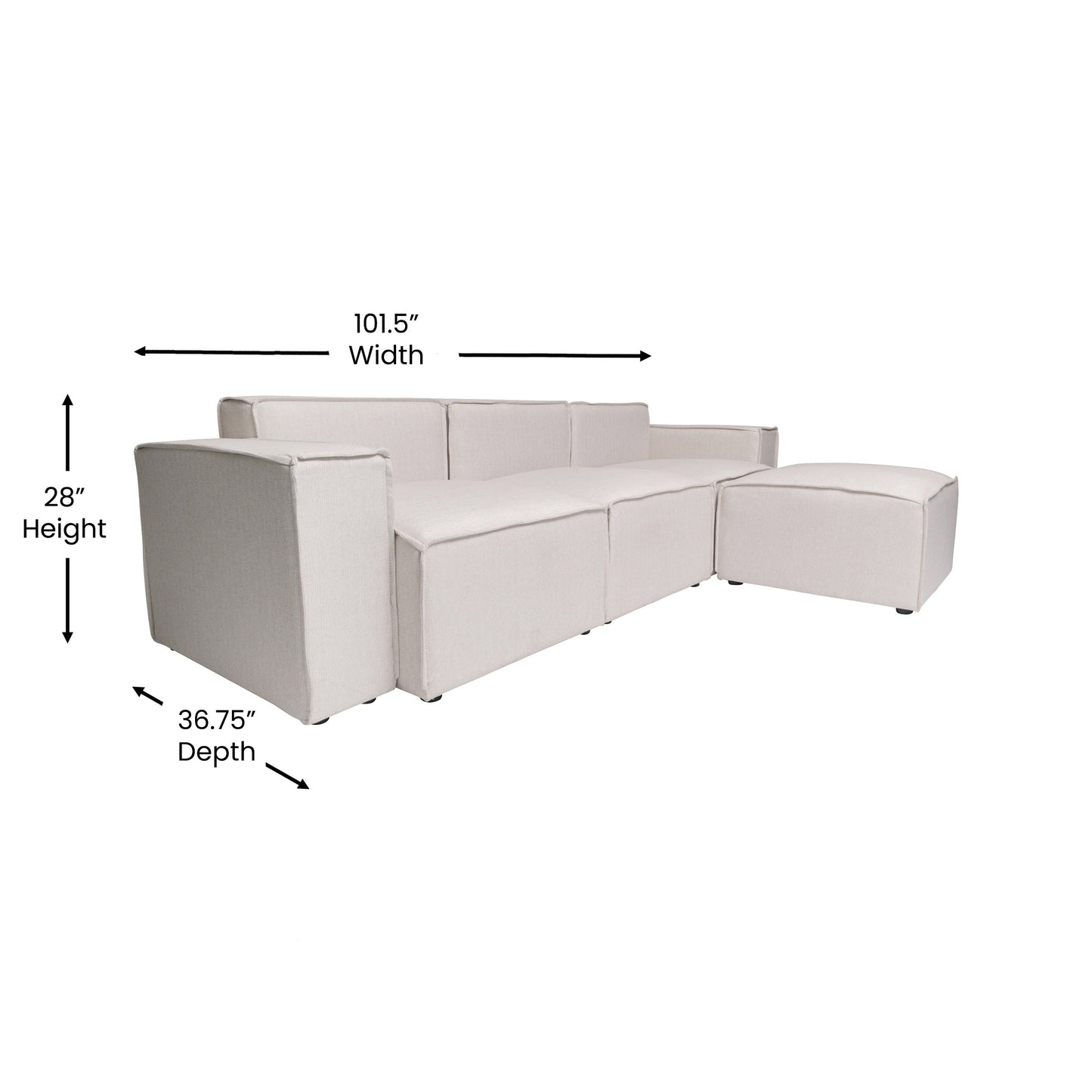 Bridgetown Luxury Modular 4 Piece Sectional Sofa, Cream Cream