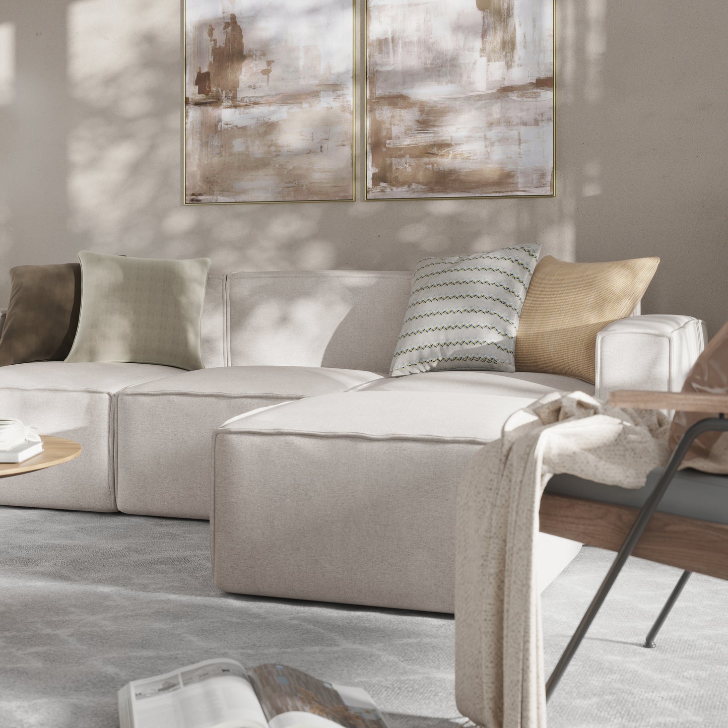 Bridgetown Luxury Modular 4 Piece Sectional Sofa, Cream Cream