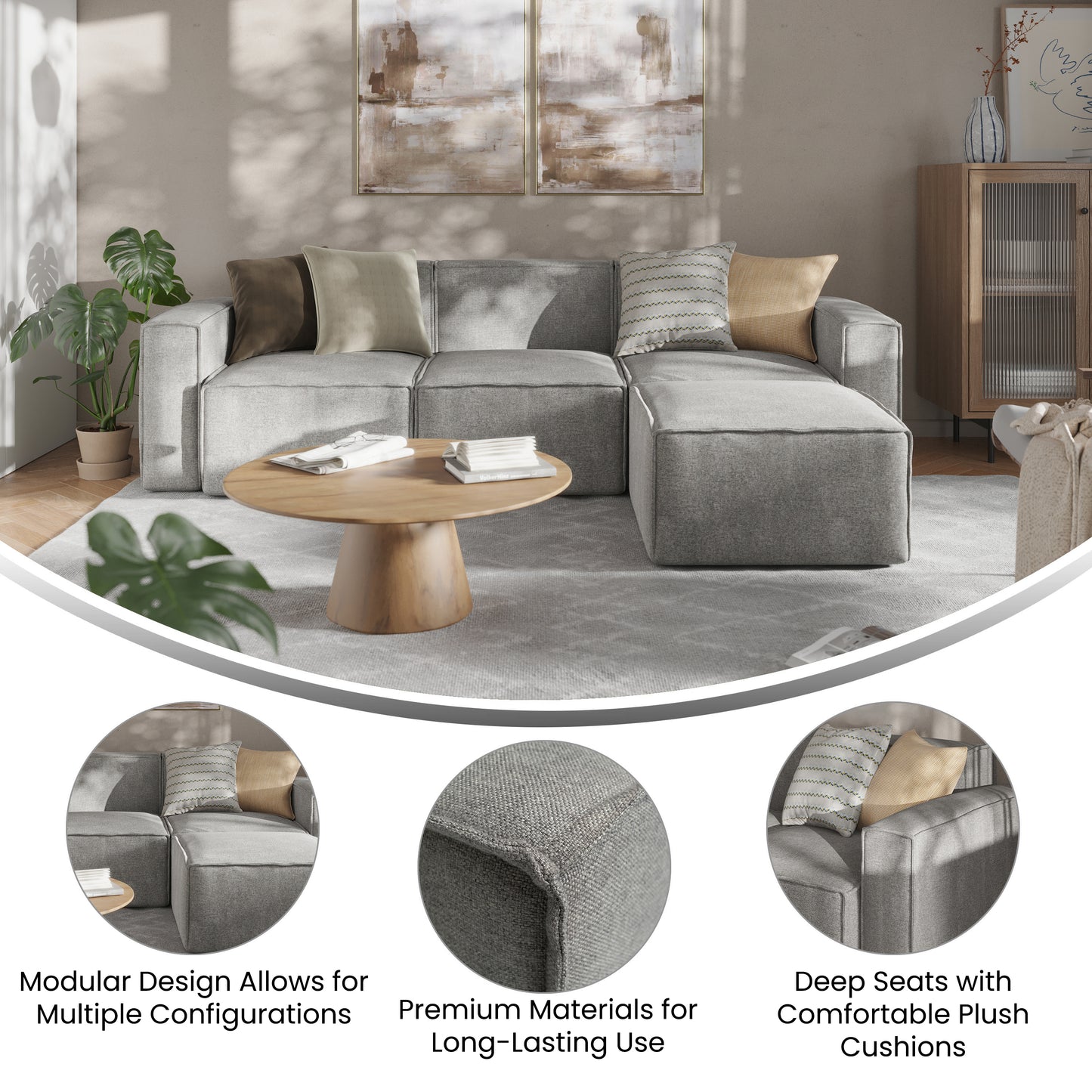 Bridgetown Luxury Modular 4 Piece Sectional Sofa, Gray Gray IS-IT2231-4PCSEC-GRY-GG