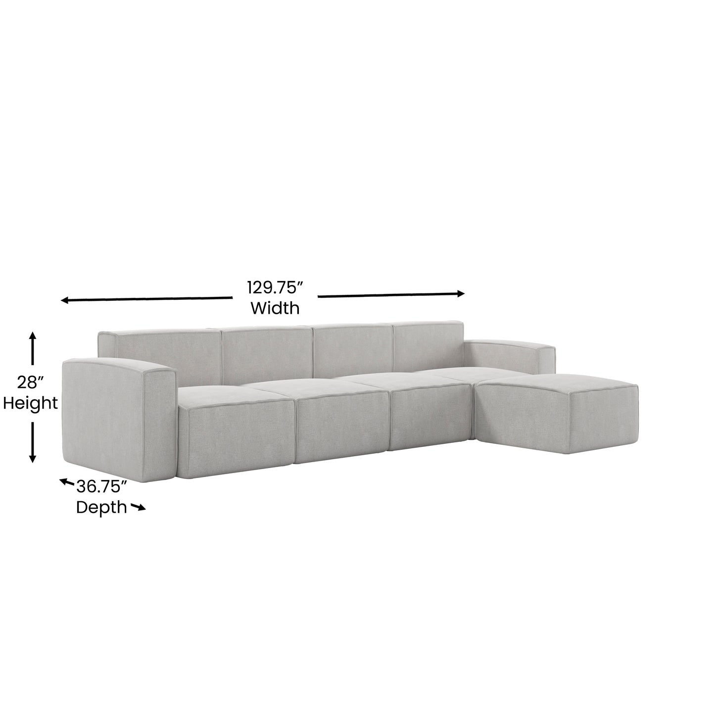 Bridgetown Luxury Modular 5 Piece Sectional Sofa, Cream Cream
