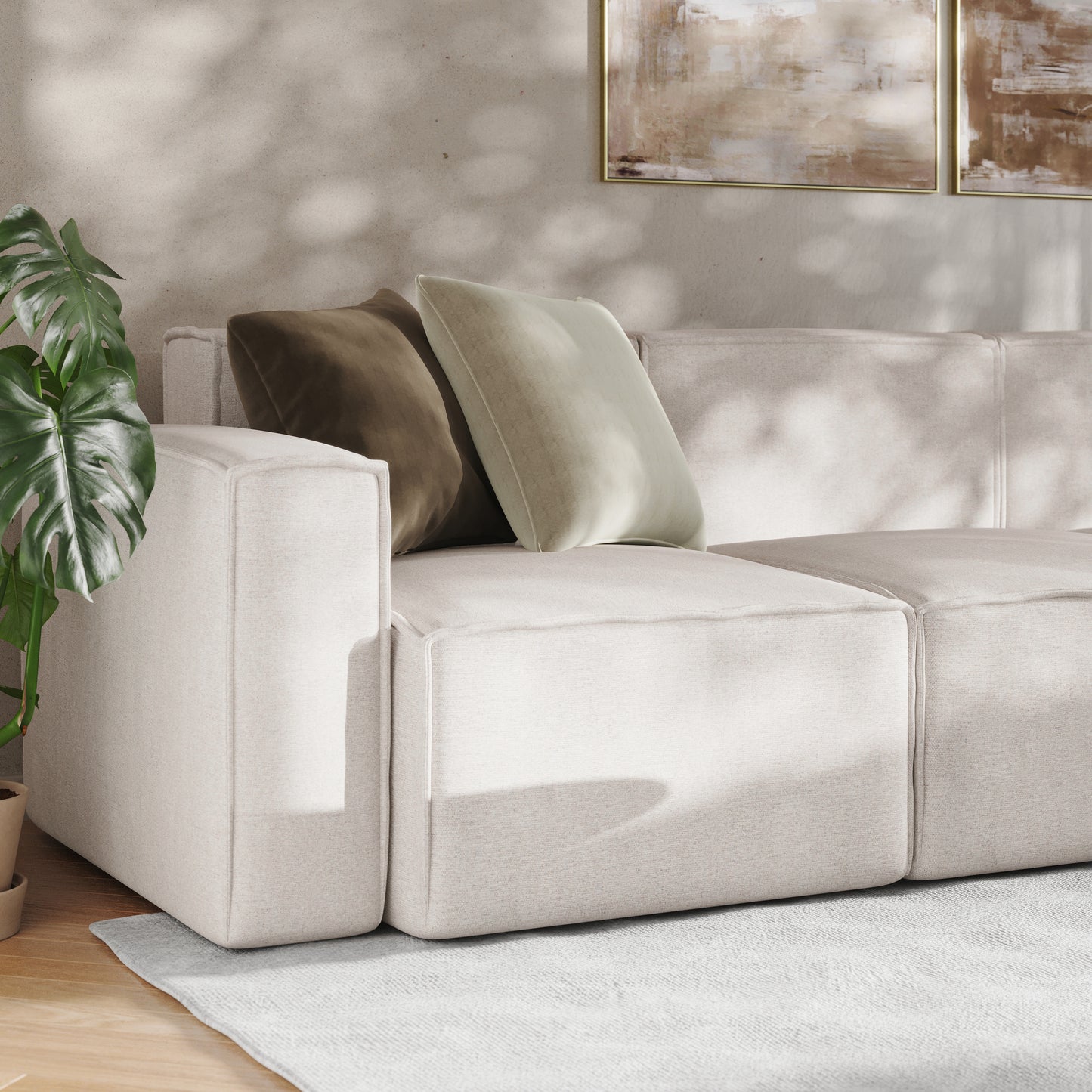 Bridgetown Luxury Modular 5 Piece Sectional Sofa, Cream Cream