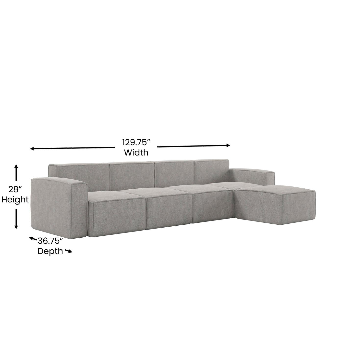 Bridgetown Luxury Modular 5 Piece Sectional Sofa, Gray Gray IS-IT2231-5PCSEC-GRY-GG
