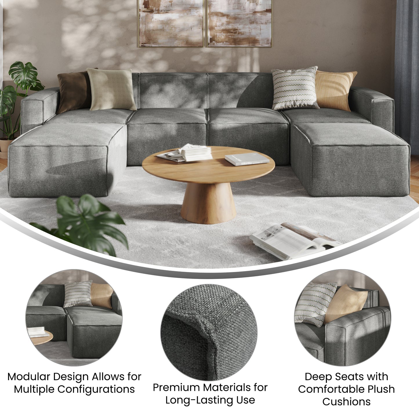 Bridgetown Luxury Modular 6 Piece Sectional Sofa, Dark Gray Dark Gray IS-IT2231-6PCSEC-DKGRY-GG