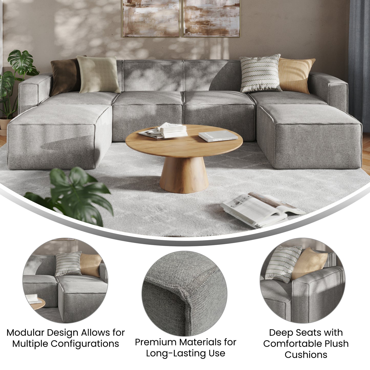 Bridgetown Luxury Modular 6 Piece Sectional Sofa, Gray Gray