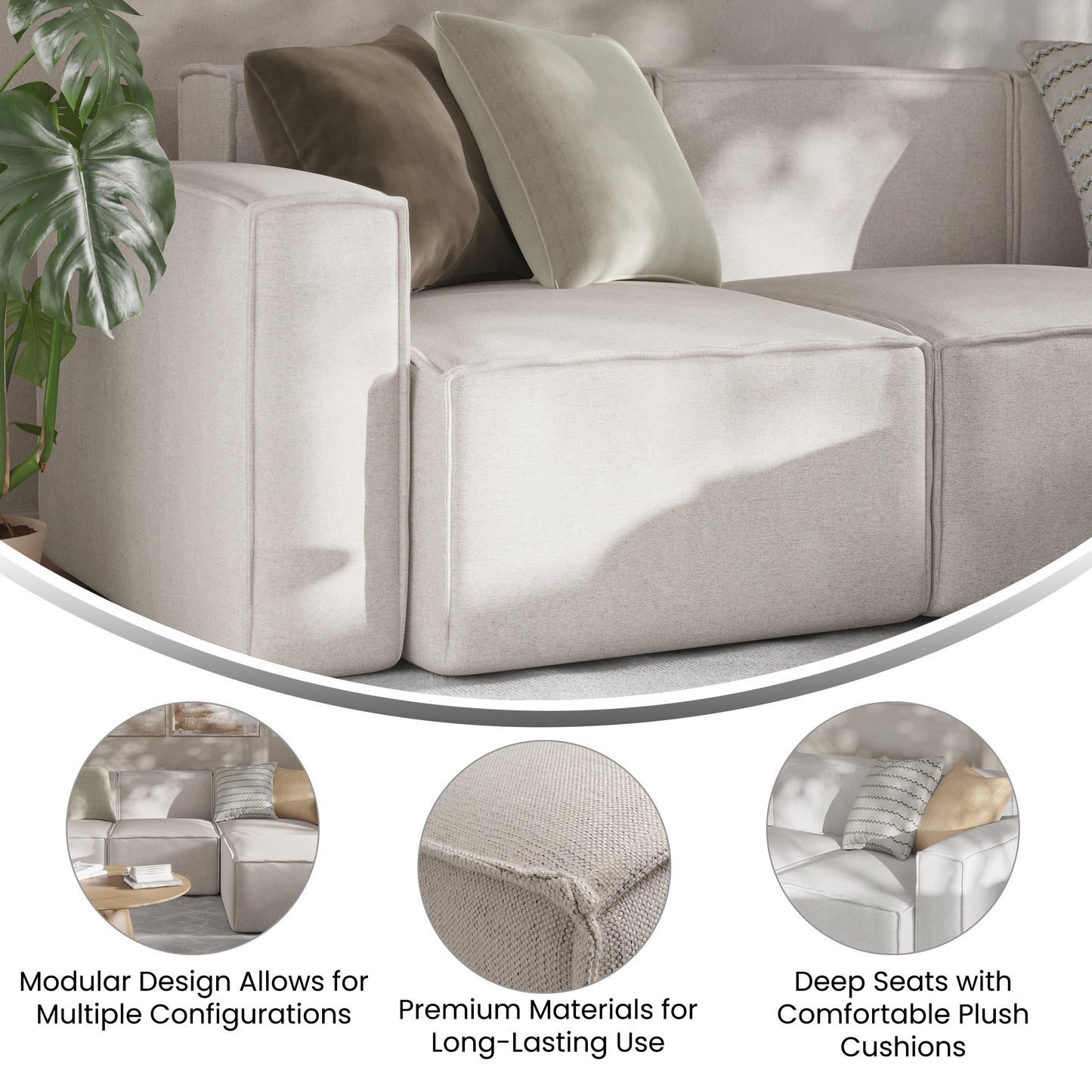 Bridgetown Luxury Modular Sectional Sofa Left Side with Arm Rest, Cream Cream