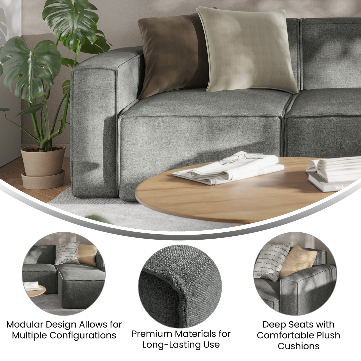 Bridgetown Luxury Modular Sectional Sofa Left Side with Arm Rest, Dark Gray Dark Gray