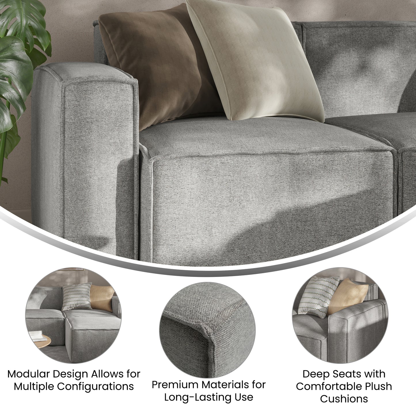 Bridgetown Luxury Modular Sectional Sofa Left Side with Arm Rest, Gray Gray