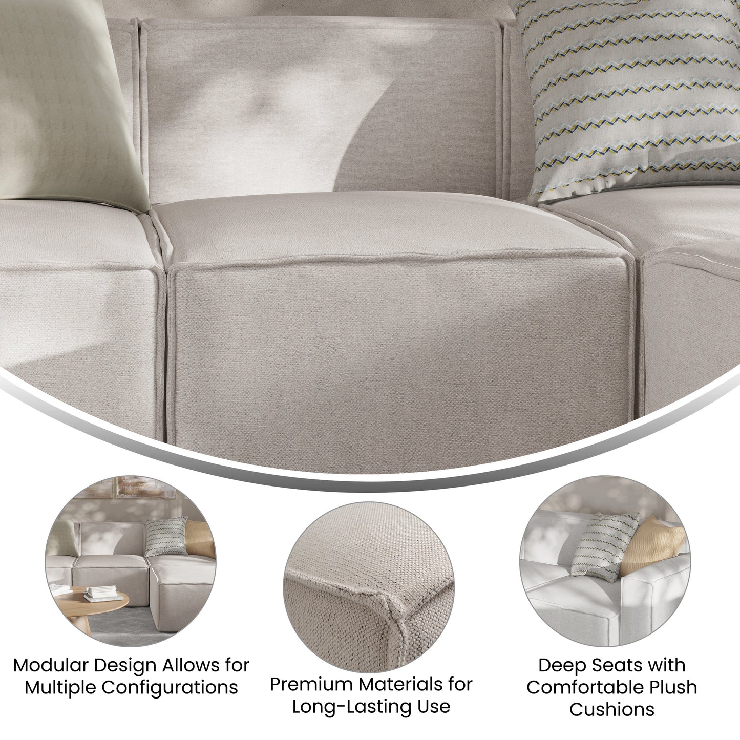 Bridgetown Luxury Modular Sectional Sofa Armless Center Seat, Cream Cream