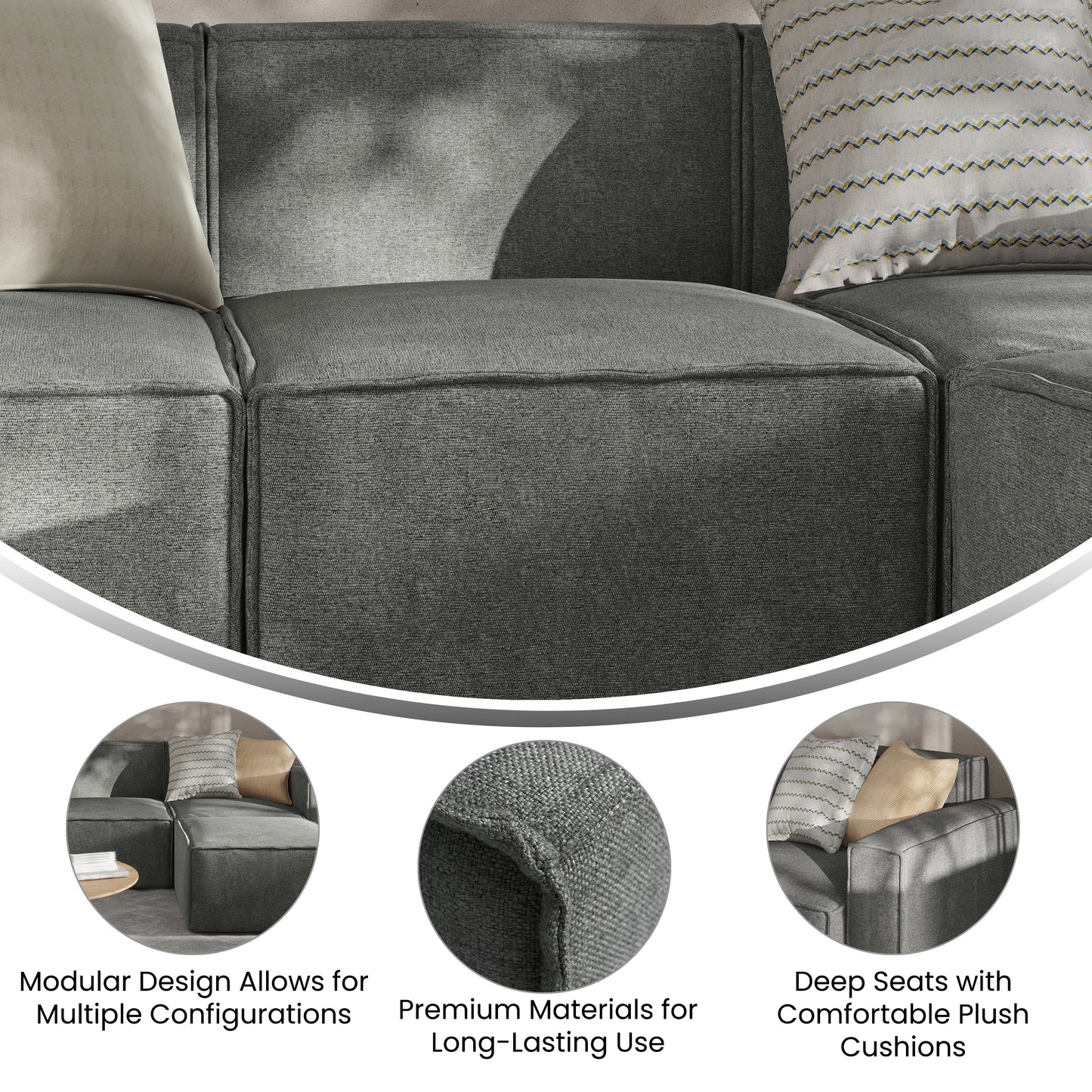 Bridgetown Luxury Modular Sectional Sofa Armless Center Seat, Dark Gray Dark Gray