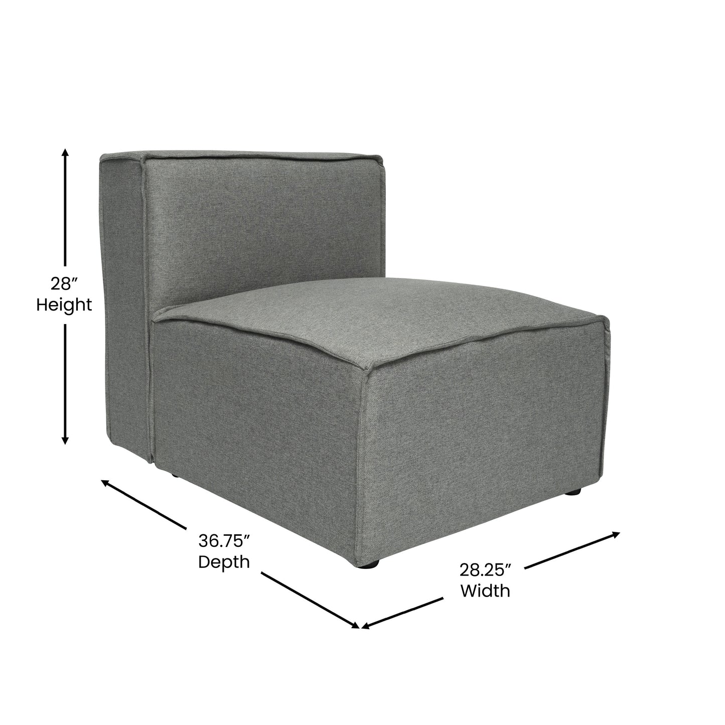 Bridgetown Luxury Modular Sectional Sofa Armless Center Seat, Dark Gray Dark Gray