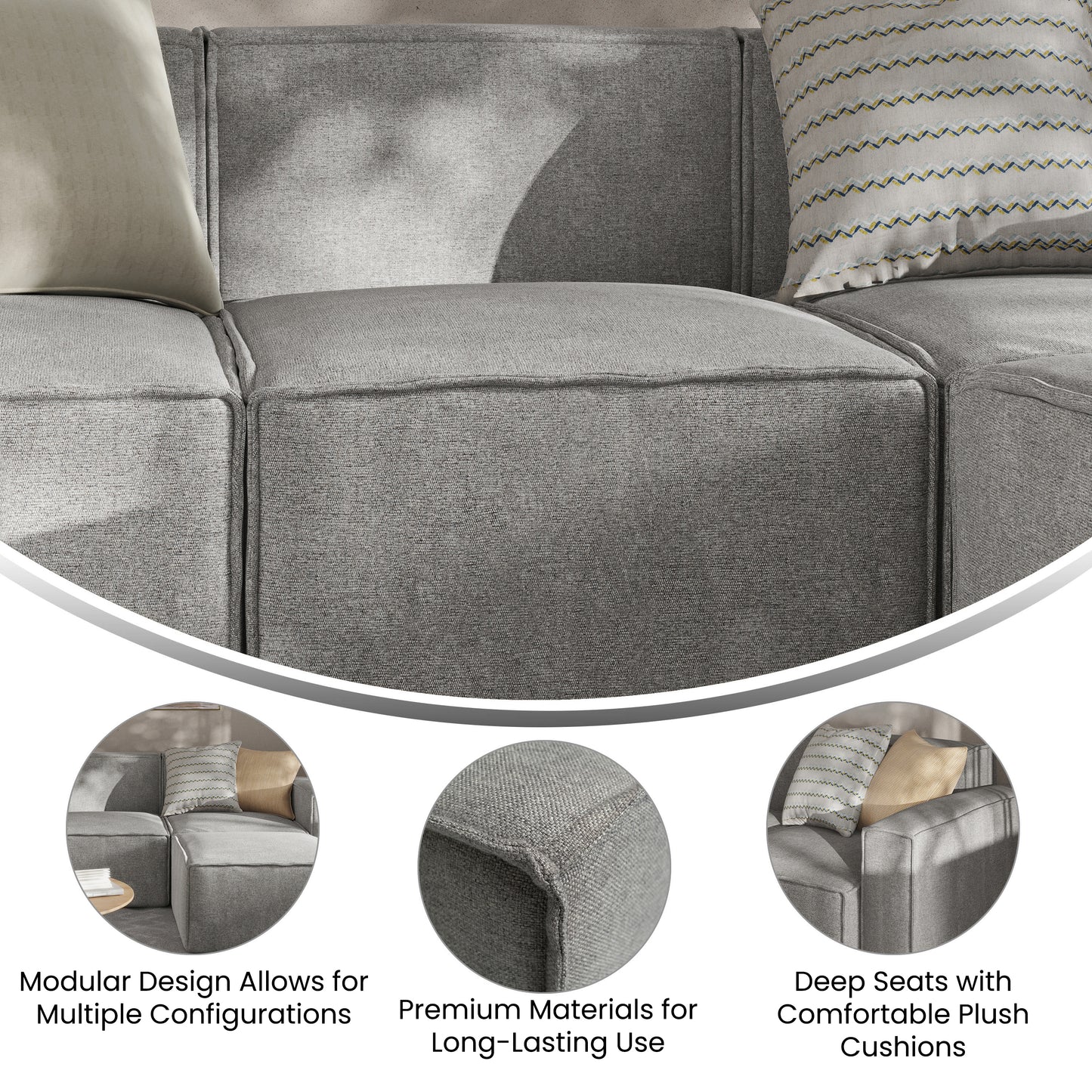 Bridgetown Luxury Modular Sectional Sofa Armless Center Seat, Gray Gray