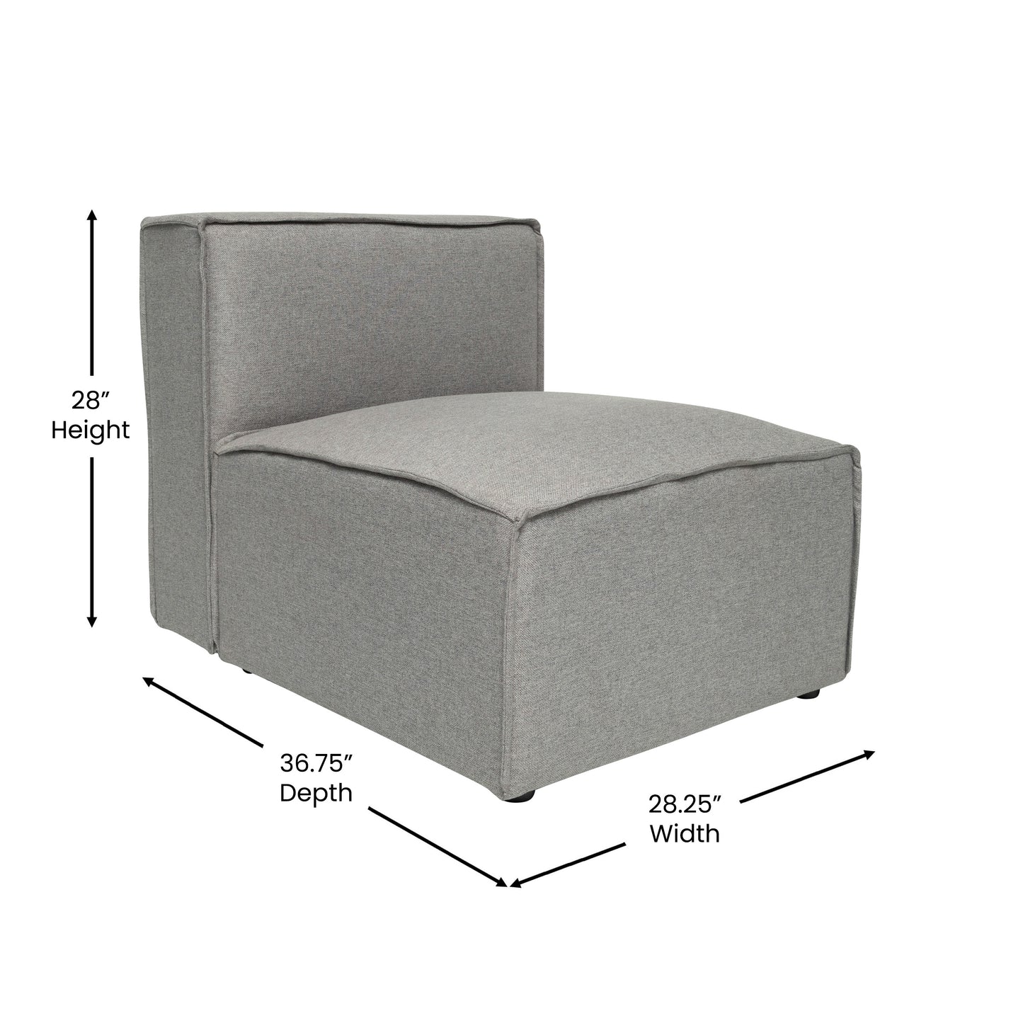 Bridgetown Luxury Modular Sectional Sofa Armless Center Seat, Gray Gray