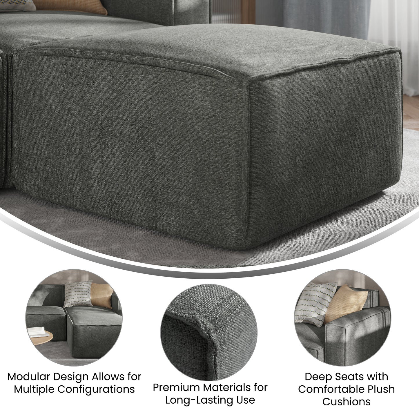 Bridgetown Luxury Modular Sectional Sofa Ottoman Seat, Dark Gray Dark Gray