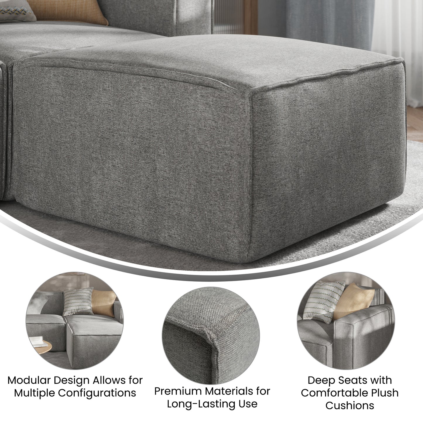 Bridgetown Luxury Modular Sectional Sofa Ottoman Seat, Gray Gray