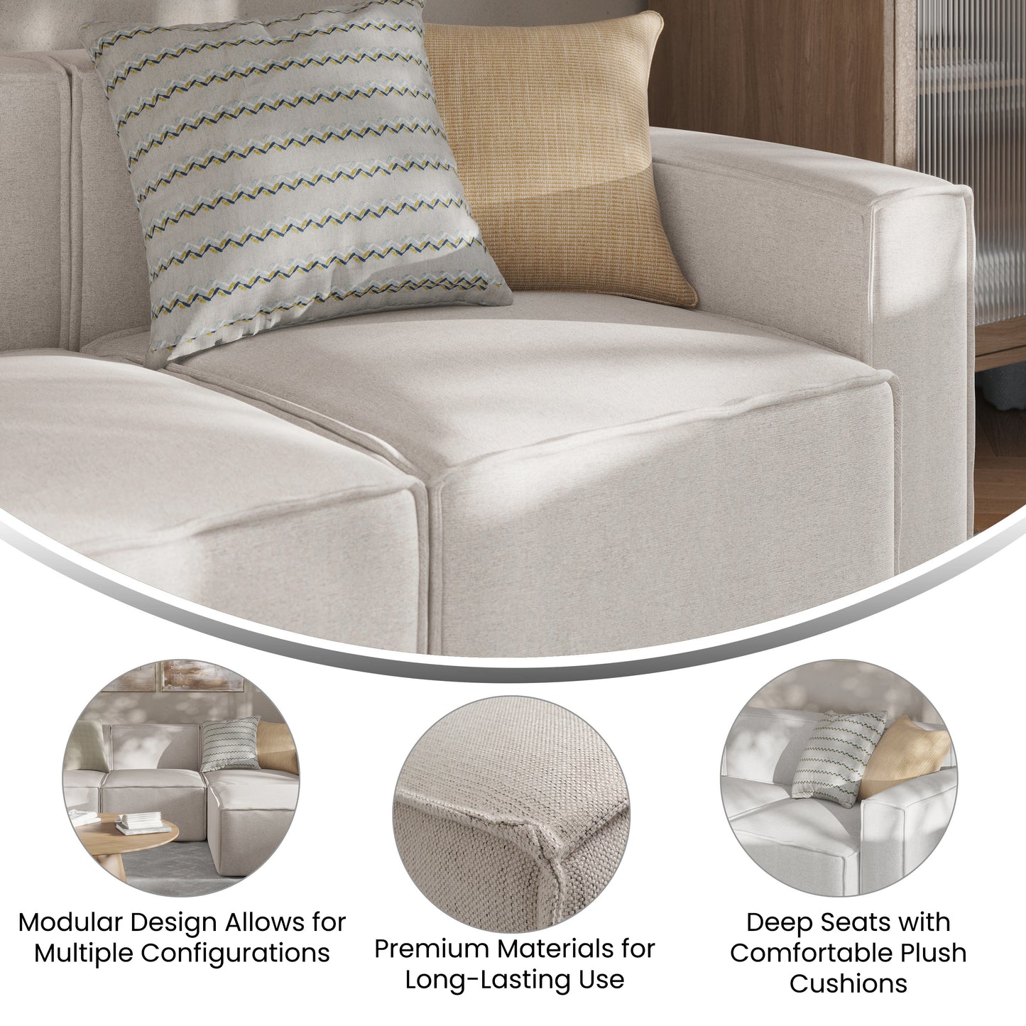 Bridgetown Luxury Modular Sectional Sofa Right Side with Arm Rest, Cream Cream