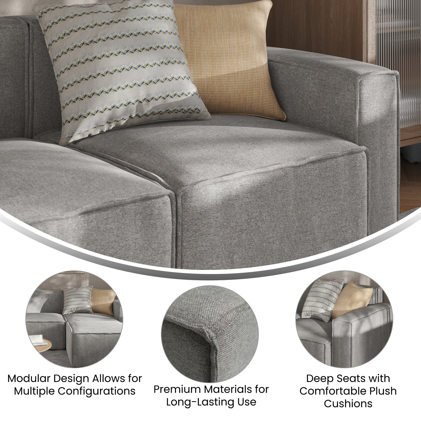 Bridgetown Luxury Modular Sectional Sofa Right Side with Arm Rest, Gray Gray