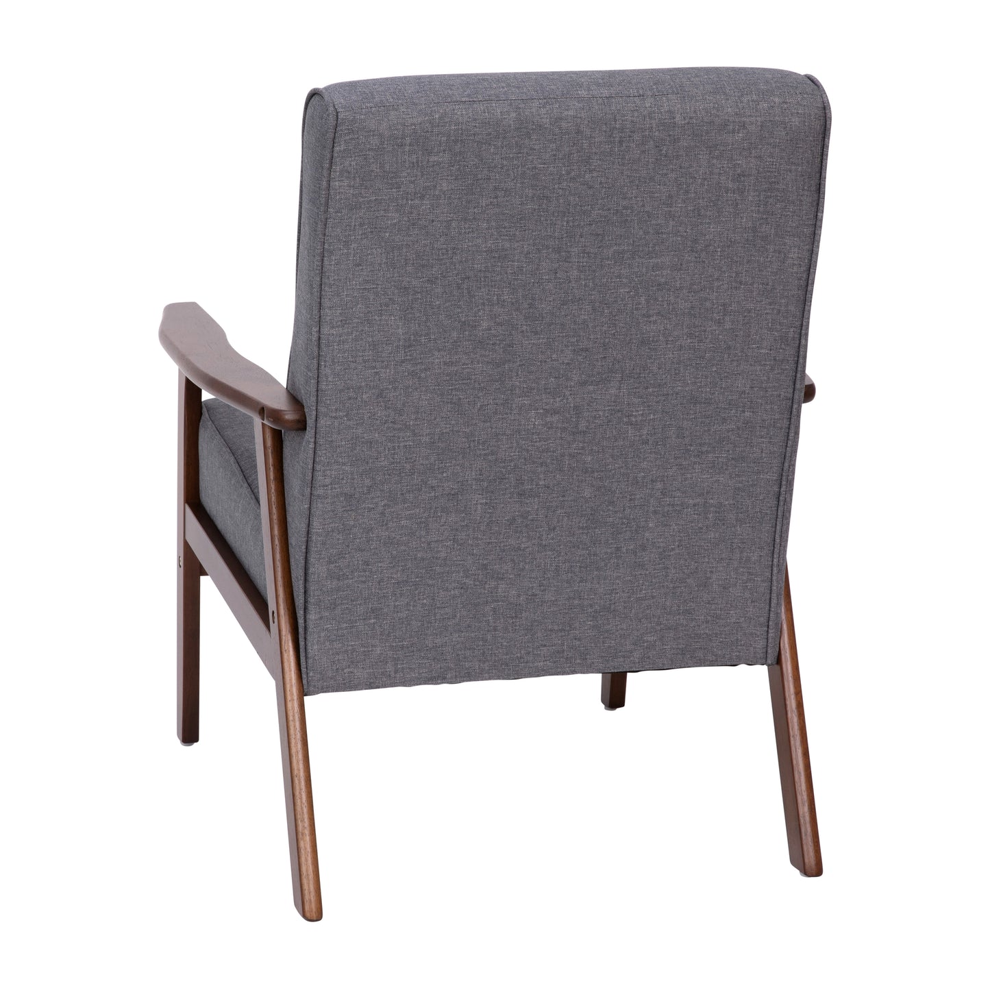 Langston Commercial Grade Faux Linen Upholstered Mid Century Modern Arm Chair with Walnut Finished Wooden Frame and Arms in Gray Dark Gray Faux Linen