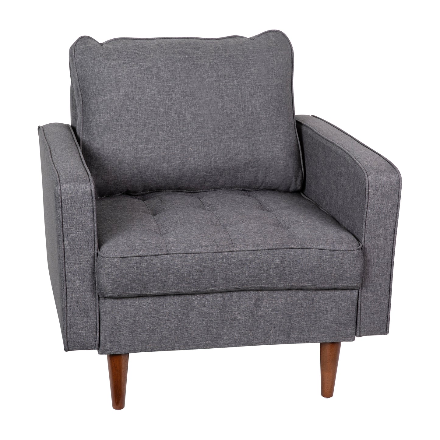 Hudson Mid-Century Modern Commercial Grade Armchair with Tufted Faux Linen Upholstery & Solid Wood Legs in Dark Gray Dark Gray