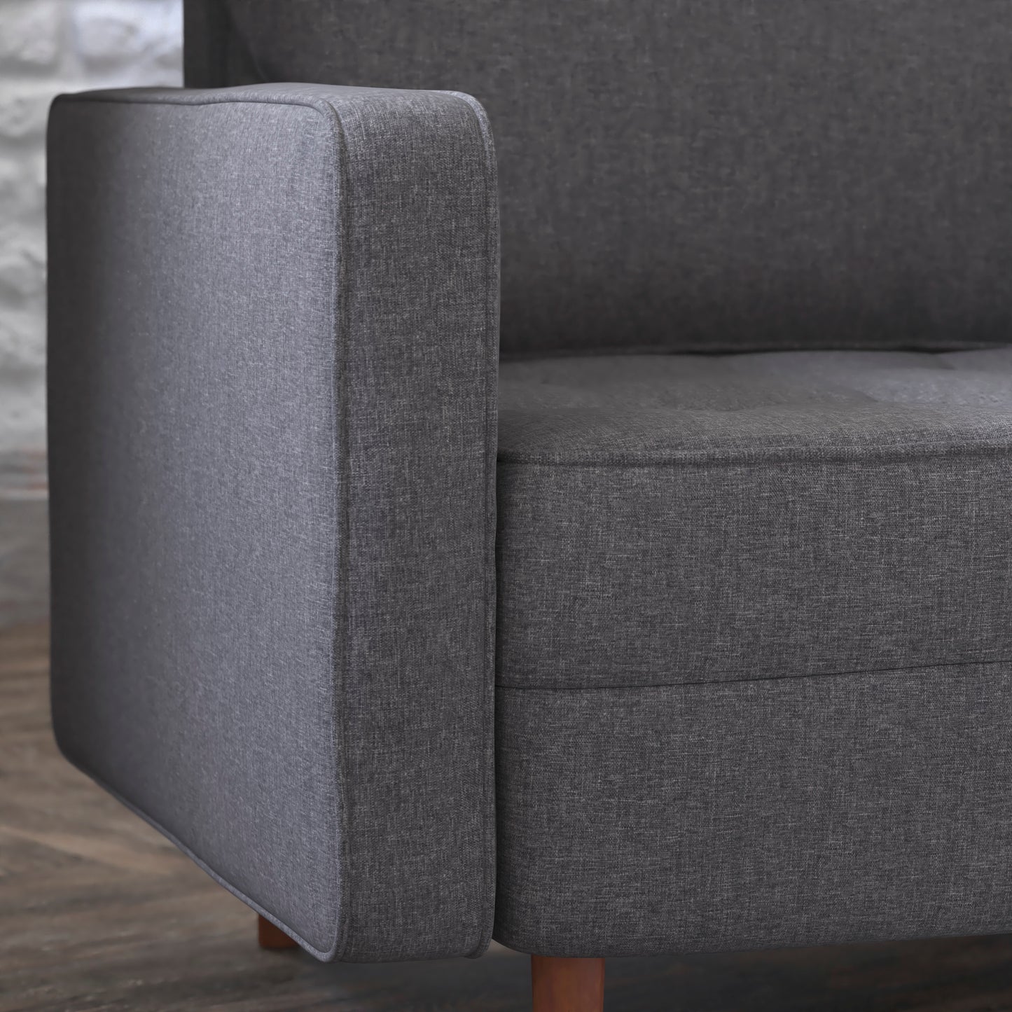 Hudson Mid-Century Modern Commercial Grade Armchair with Tufted Faux Linen Upholstery & Solid Wood Legs in Dark Gray Dark Gray