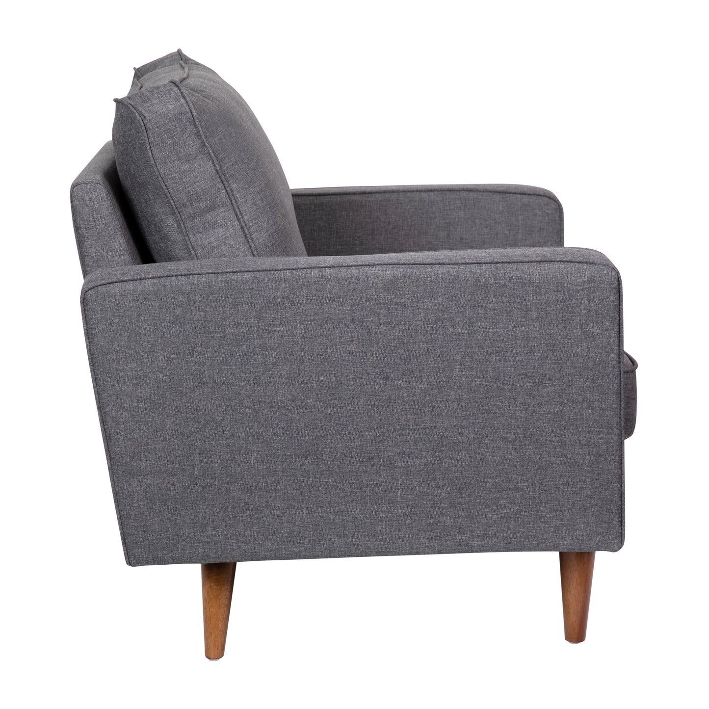 Hudson Mid-Century Modern Commercial Grade Armchair with Tufted Faux Linen Upholstery & Solid Wood Legs in Dark Gray Dark Gray