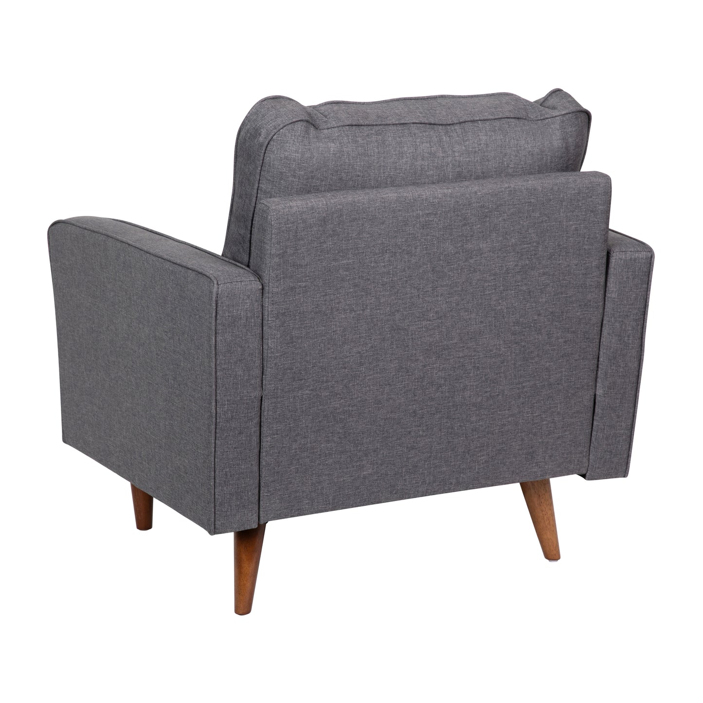 Hudson Mid-Century Modern Commercial Grade Armchair with Tufted Faux Linen Upholstery & Solid Wood Legs in Dark Gray Dark Gray
