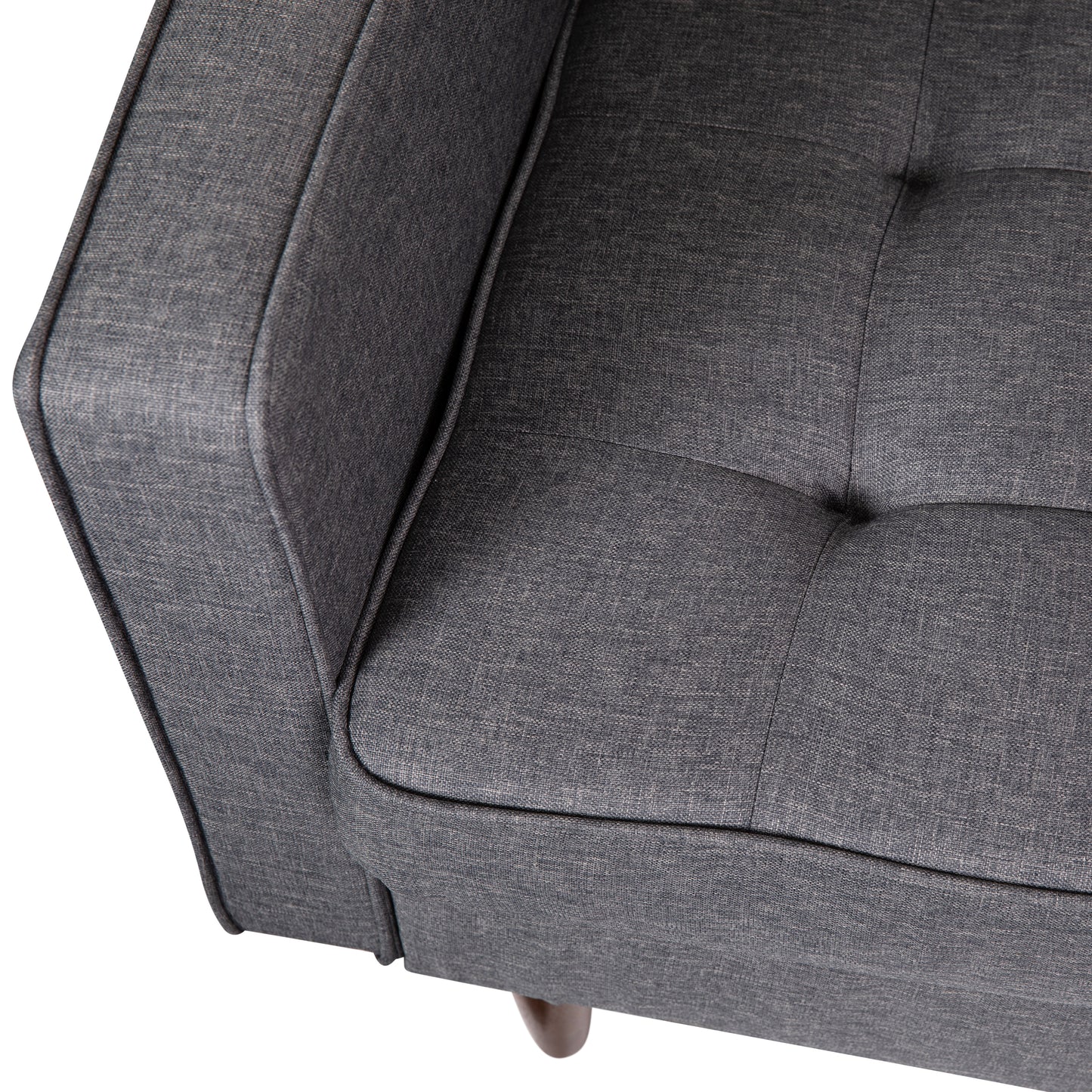 Hudson Mid-Century Modern Commercial Grade Armchair with Tufted Faux Linen Upholstery & Solid Wood Legs in Dark Gray Dark Gray